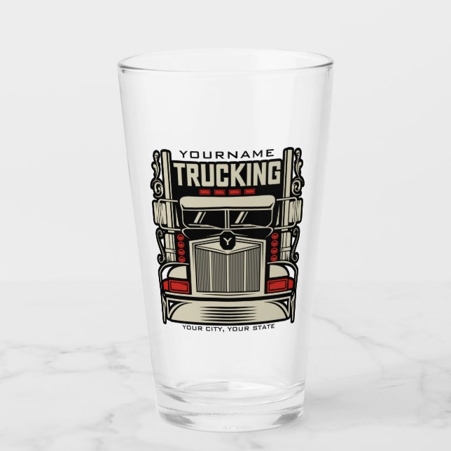 Personalised Trucking 18 Wheeler BIG RIG Trucker  Glass (Front)