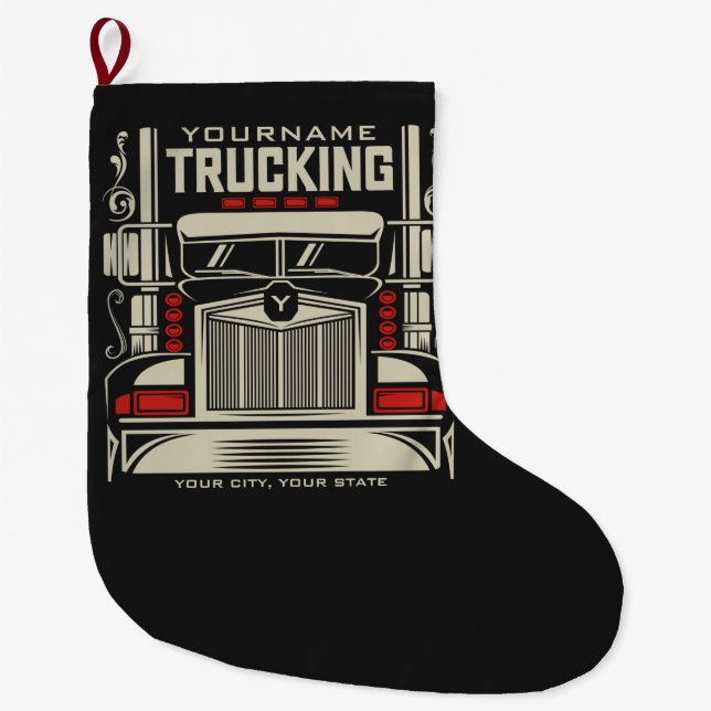 Personalised Trucking 18 Wheeler BIG RIG Trucker  Large Christmas Stocking (Front)