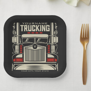 Personalised Trucking 18 Wheeler BIG RIG Trucker  Paper Plate