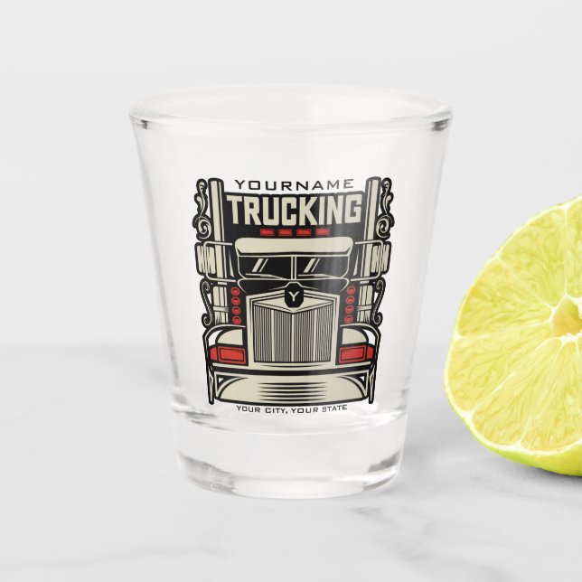 Personalised Trucking 18 Wheeler BIG RIG Trucker  Shot Glass (Front)