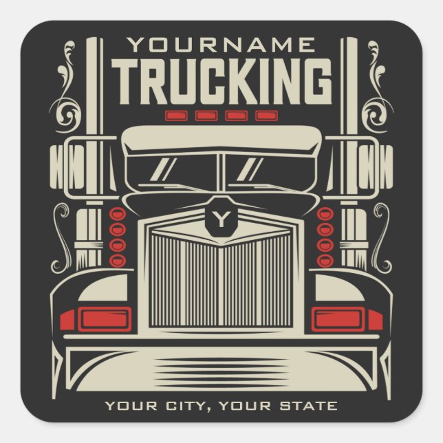 Personalised Trucking 18 Wheeler BIG RIG Trucker Square Sticker (Front)