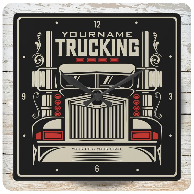 Personalised Trucking 18 Wheeler BIG RIG Trucker Square Wall Clock (Creator Uploaded)