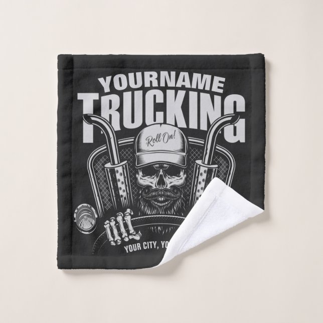 Personalised Trucking Skull Trucker Big Rig Truck  Bath Towel Set (Wash Cloth)
