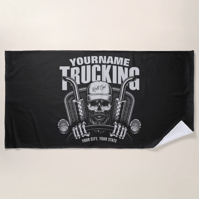 Personalised Trucking Skull Trucker Big Rig Truck  Beach Towel (Front)