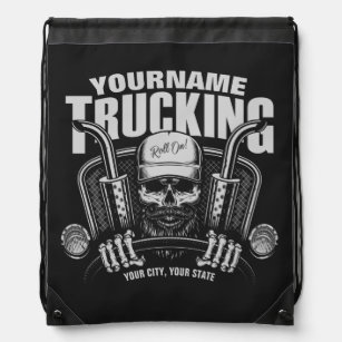 Personalised Trucking Skull Trucker Big Rig Truck  Drawstring Bag
