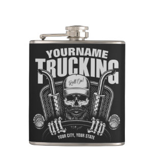 Personalised Trucking Skull Trucker Big Rig Truck  Hip Flask