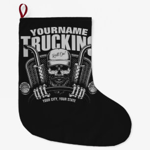 Personalised Trucking Skull Trucker Big Rig Truck  Large Christmas Stocking