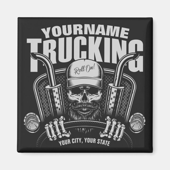 Personalised Trucking Skull Trucker Big Rig Truck Magnet (Front)