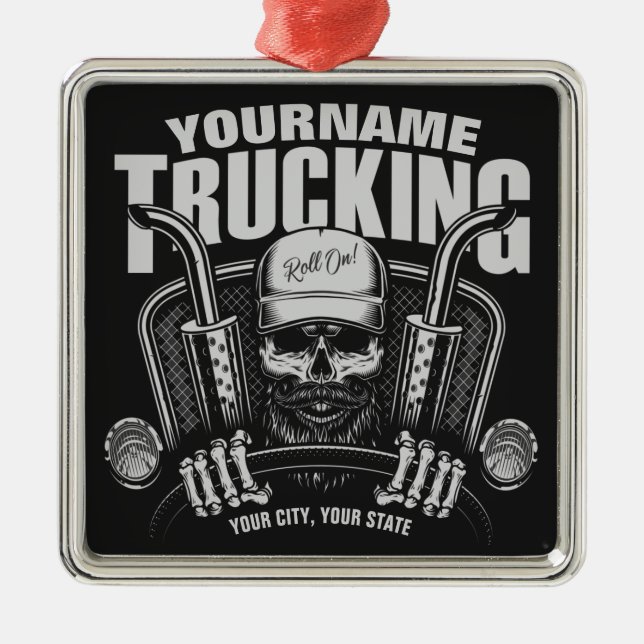 Personalised Trucking Skull Trucker Big Rig Truck  Metal Ornament (Front)