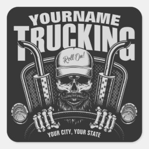 Personalised Trucking Skull Trucker Big Rig Truck  Square Sticker