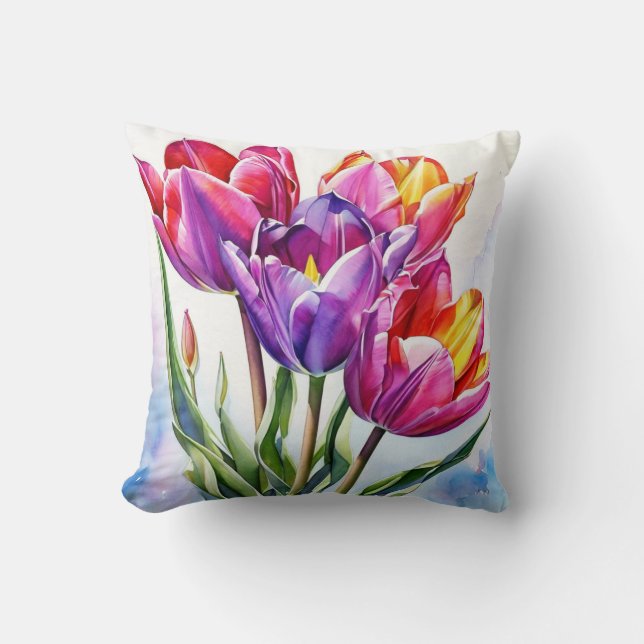 Personalised Tulip Watercolor Cushion (Front)