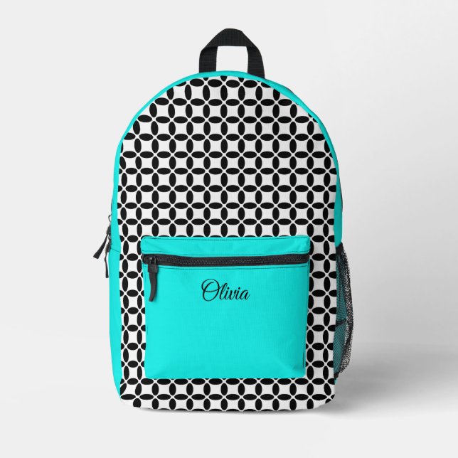 Personalised Turquoise Abstract Ellipse Printed Backpack (Front)