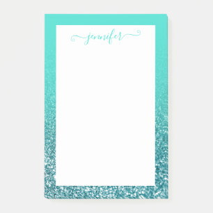 Personalised Turquoise and Teal Glitter Ombre Post-it Notes