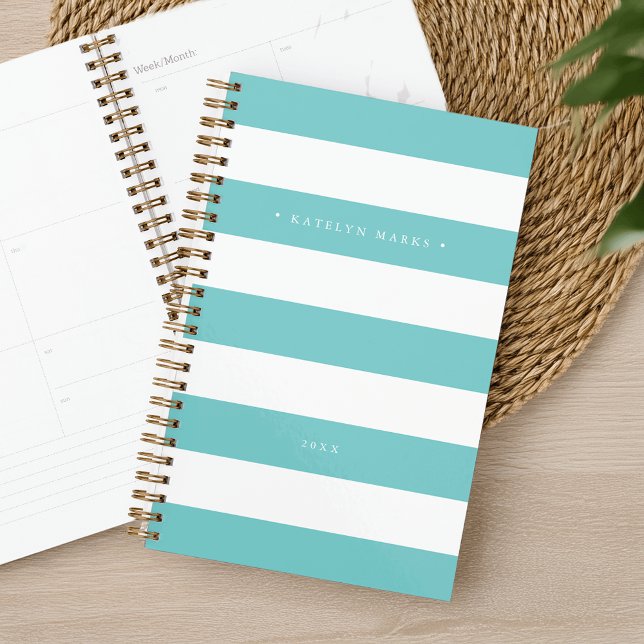 Personalised Turquoise and White Stripe Planner (Creator Uploaded)