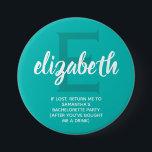 Personalised Turquoise Bachelorette Party 7.5 Cm Round Badge<br><div class="desc">Turquoise and white button personalised with your bridesmaid's name,  over a large initial and any wording you choose on the bottom. Great bachelorette party or girl's weekend favour. MORE colours done for you in our store as well as more gift ideas.</div>