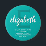 Personalised Turquoise Bachelorette Party 7.5 Cm Round Badge<br><div class="desc">Turquoise and white button personalised with your bridesmaid's name,  over a large initial and any wording you choose on the bottom. Great bachelorette party or girl's weekend favour. MORE colours done for you in our store as well as more gift ideas.</div>