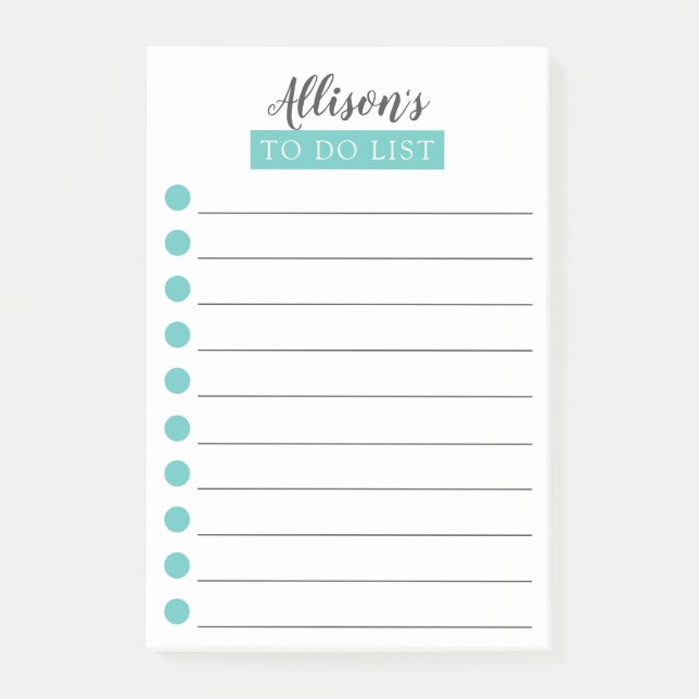 Personalised Turquoise Blue To Do List Post-it Not Notes (Front)