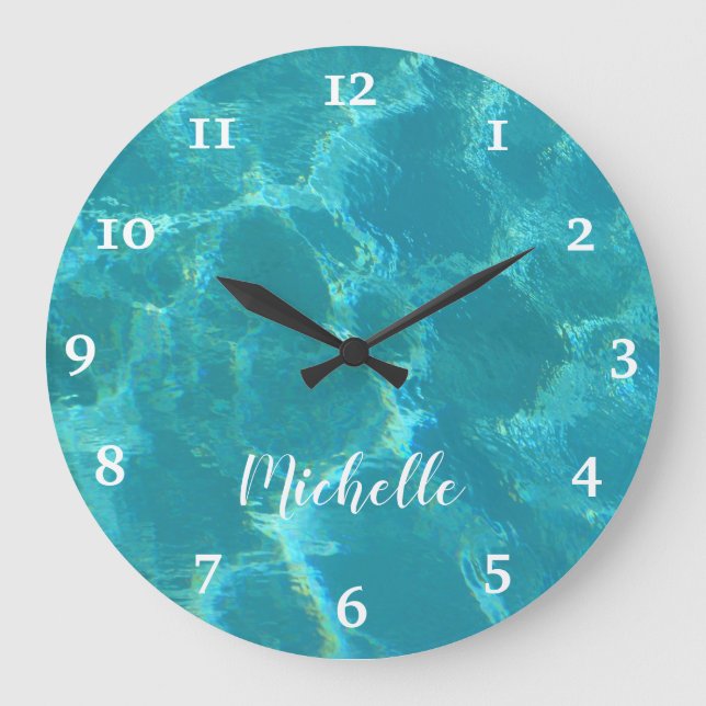 Personalised Turquoise Blue Water Wall Clock (Front)