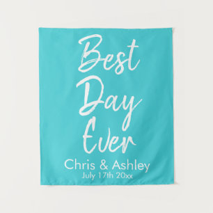 Personalised Turquoise Blue Wedding Best Day Ever Tapestry