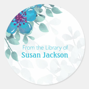 Personalised Turquoise Floral  Classic Round Sticker
