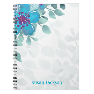 Personalised Turquoise Floral Notebook