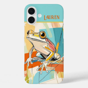 Personalised Turquoise Fun Frog Art iPhone 16 Plus Case