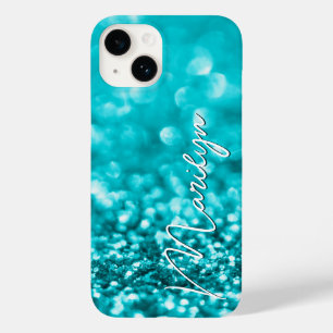 Personalised Turquoise Glitter Case-Mate iPhone 14 Case