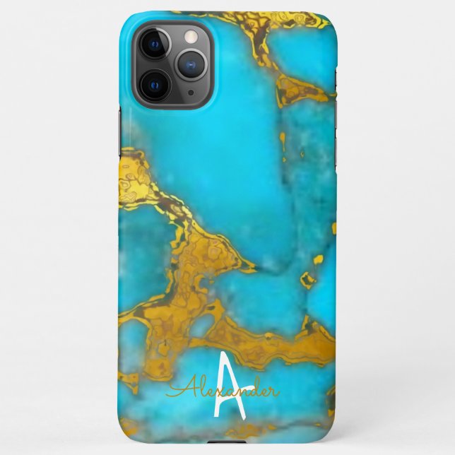 Personalised Turquoise GOLD Marble Named BUDGET iPhone Case (Back)