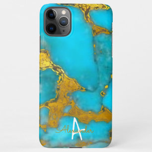 Personalised Turquoise GOLD Marble Named BUDGET iPhone 11Pro Max Case