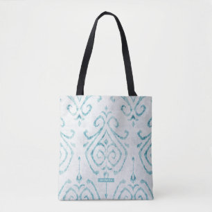Personalised Turquoise Ikat Pattern Bridesmaid Tote Bag