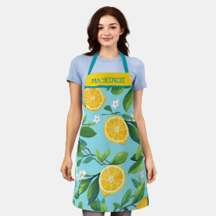 Personalised Turquoise Lemon Print Apron