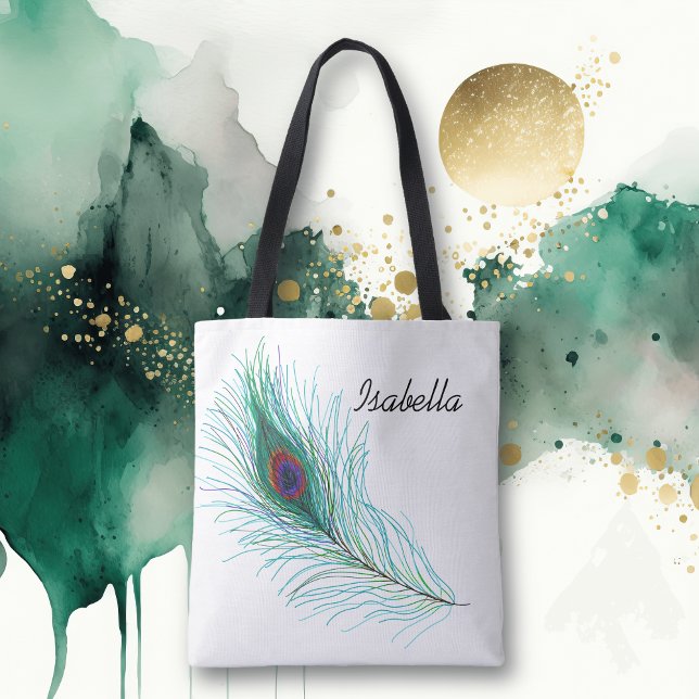 Personalised Turquoise Peacock Feather  Tote Bag (Creator Uploaded)