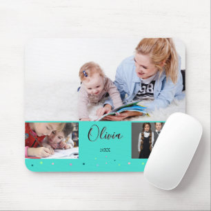 Personalised Turquoise School Photo Collage Name Mouse Pad