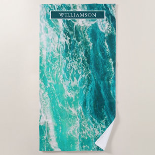 Personalised Turquoise Sea and Waves Beach Towel