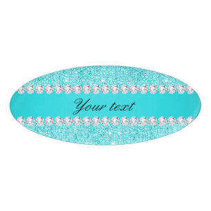 Personalised Turquoise Sequins and Diamonds Name Tag