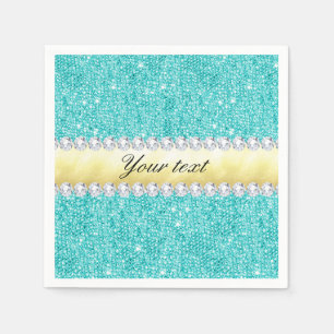 Personalised Turquoise Sequins Gold Diamonds Napkin