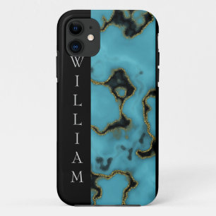 Personalised Turquoise Stone Gold and Black iPhone 11 Case