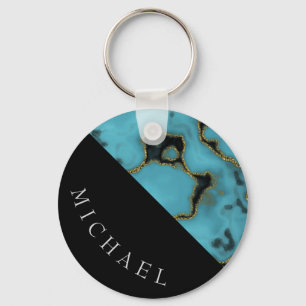 Personalised Turquoise Stone Gold and Black Key Ring