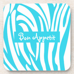 Personalised Turquoise Striped Zebra Pattern Coaster
