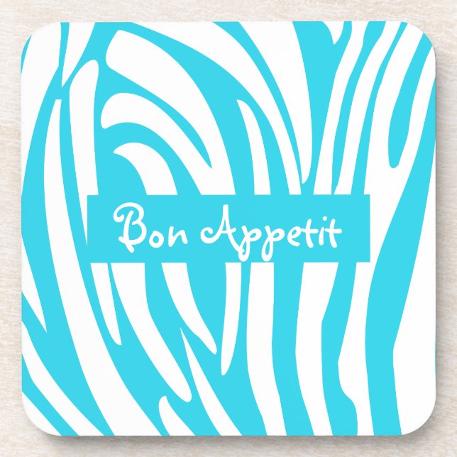 Personalised Turquoise Striped Zebra Pattern Coaster (Front)