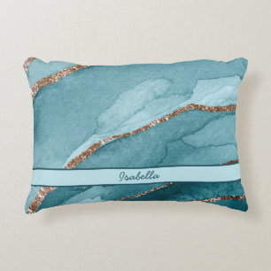 Personalised Turquoise Teal Gold Marble Agate Decorative Cushion
