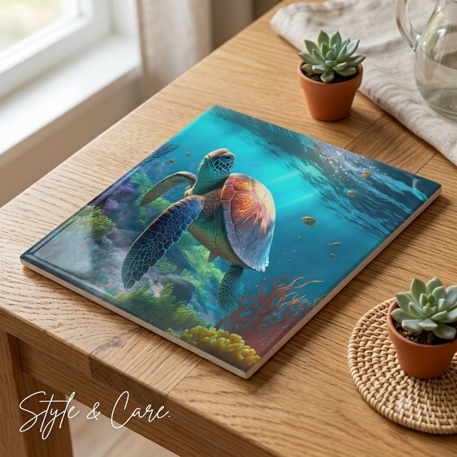 Personalised Turtle Image Classic Ceramic Art Tile (Personalized Turtle Image Classic Ceramic Art Tile)