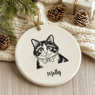 Personalised Tuxedo Cat Christmas Ceramic Ornament