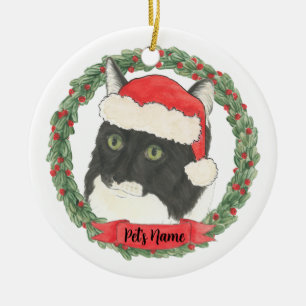 Personalised Tuxedo Ragamuffin Cat Ceramic Ornament