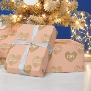 Personalised Twice Golden Hearts, Peach Fuzz Wrapping Paper