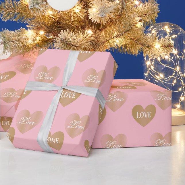 Personalised Twice Golden Wedding Hearts, Pink Wrapping Paper (Holidays)