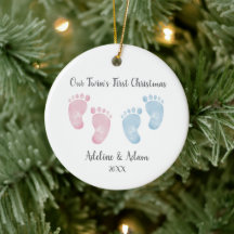 Personalised Twin Babies Footprint Ornament