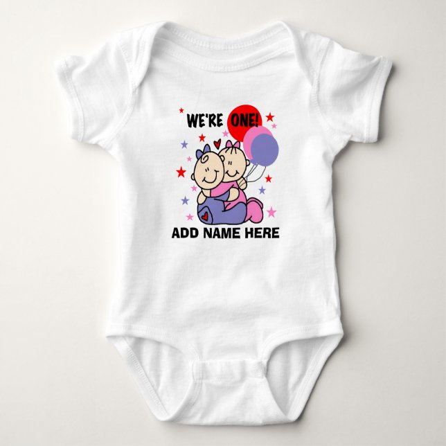 Personalised Twin Girls 1st Birthday Tshirt (Front)