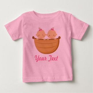 Personalised Twin Girls in a boat Baby T-Shirt