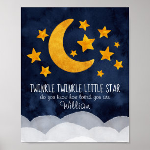 Personalised Twinkle Little Star Moon & Stars  Poster